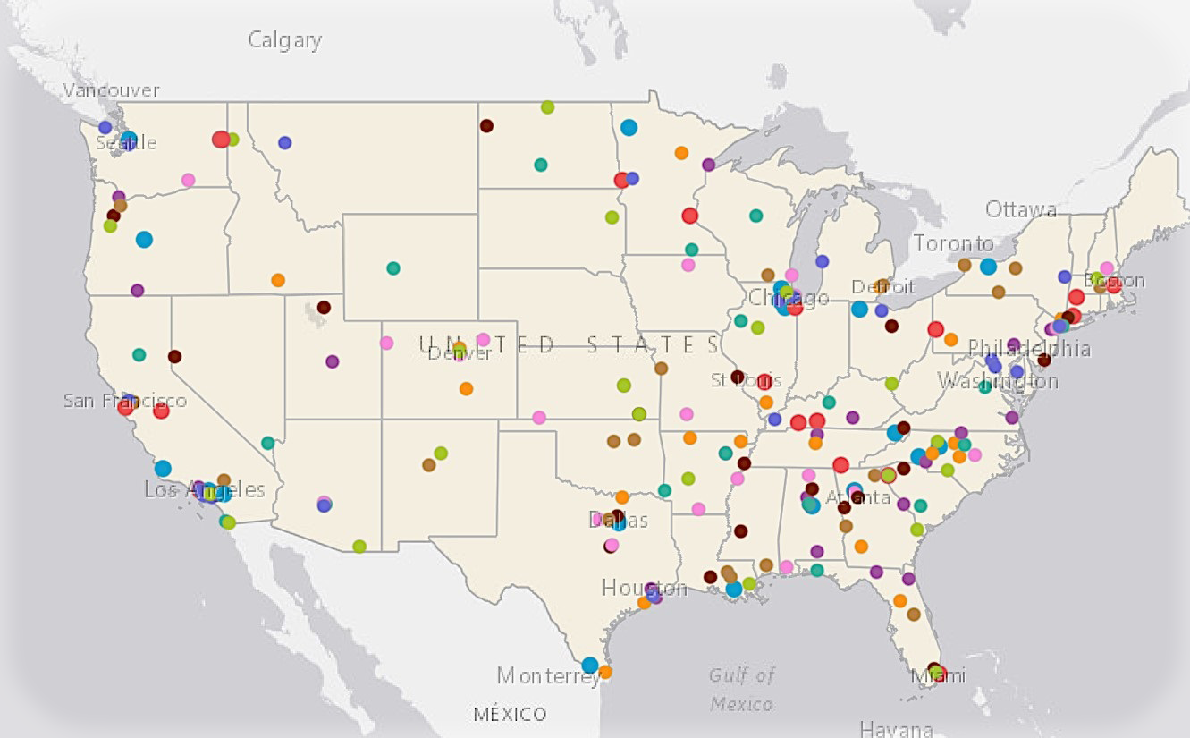 Map of Cohorts in the US contiguous states