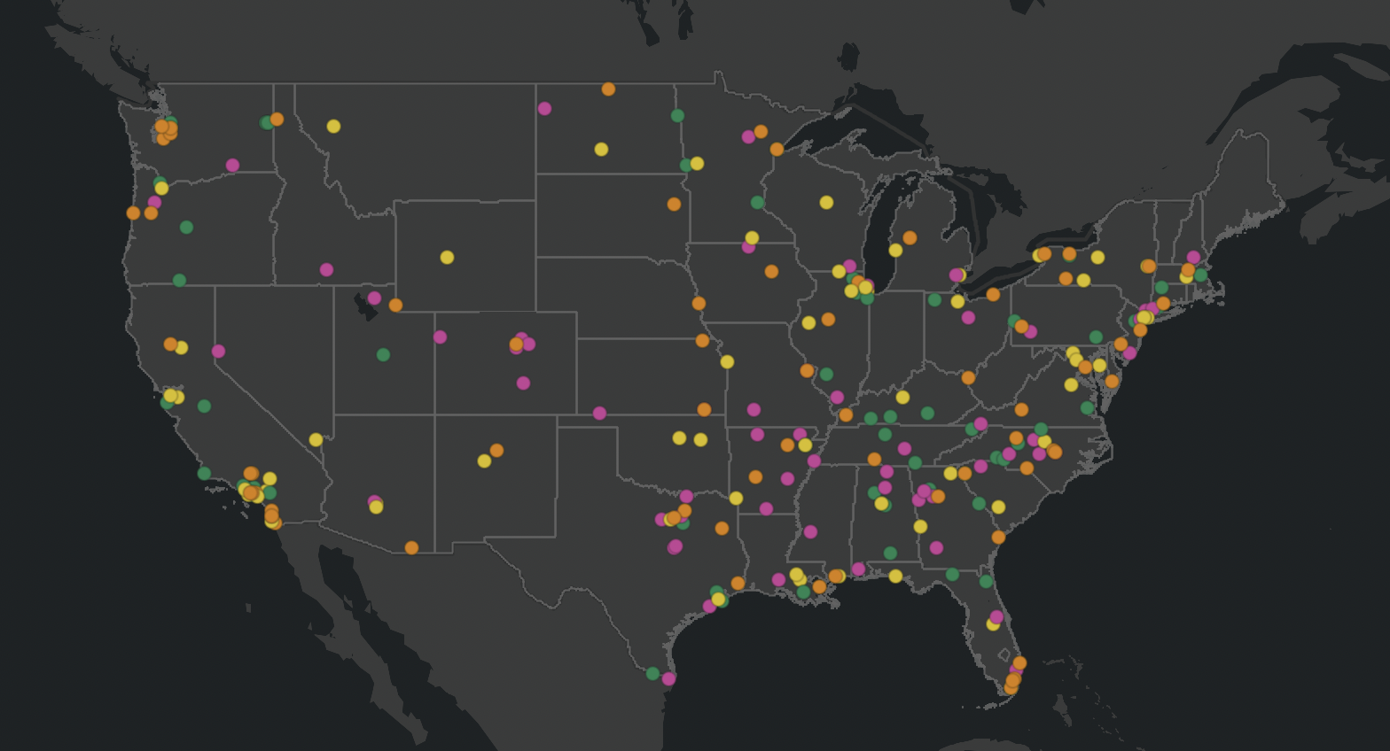 Map of Cohorts in the US contiguous states